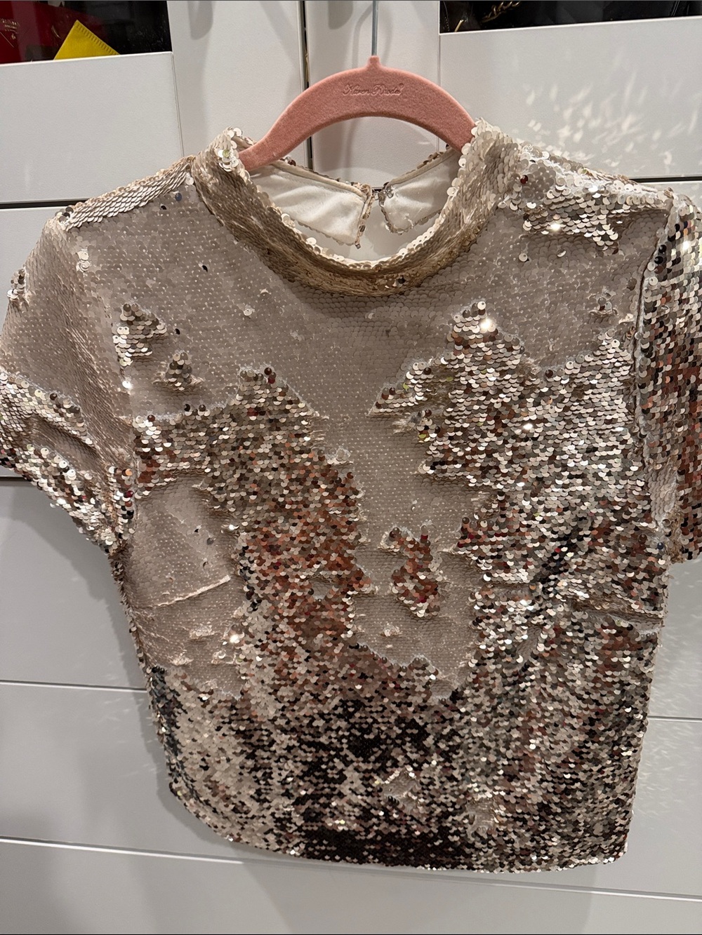 Ark & Co Champagne Sequin Short Sleeve Top